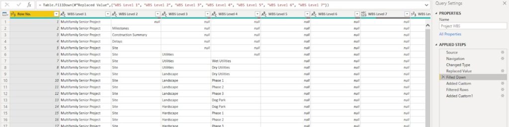 Filled down on each WBS level to re-create the WBS activity code outside of P6